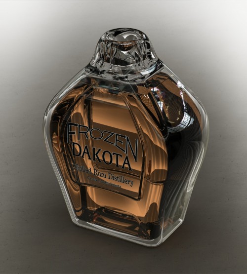 Frozen Dakota Rum Bottle Rendering Created with SolidWorks CAD Software