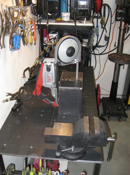 Being Used as a Vertical Band Saw on my Welding Table